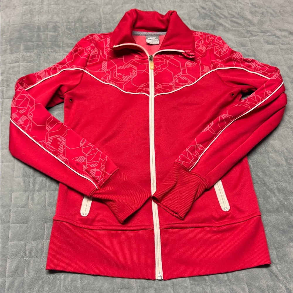 Vintage Nike Track Jacket, Red, White Abstract Pattern, Retro, Size S